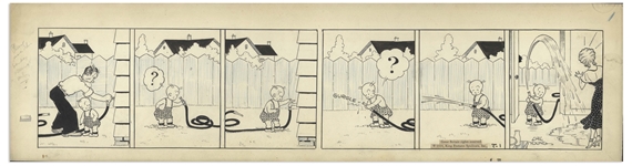 Chic Young Hand-Drawn Blondie Comic Strip From 1935 Titled Daddys Little Helpmate -- Baby Dumpling Causes Mischief